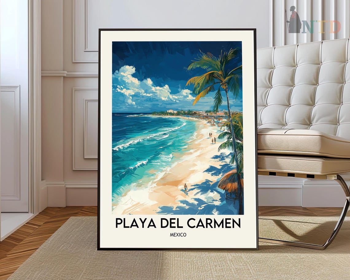 Playa del Carmen Mexico Caribbean Beach Palms and Palapa Poster