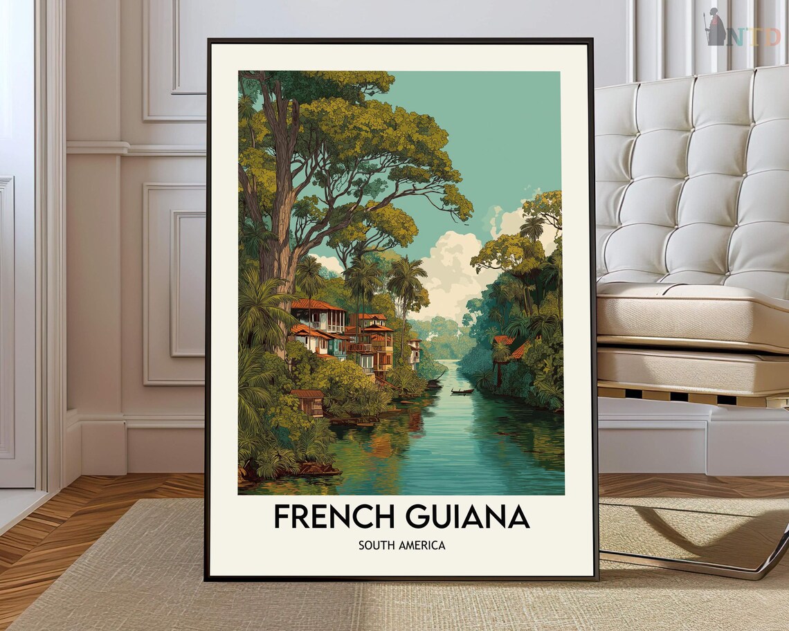 French Guiana River Jungle Vintage Travel Poster South America