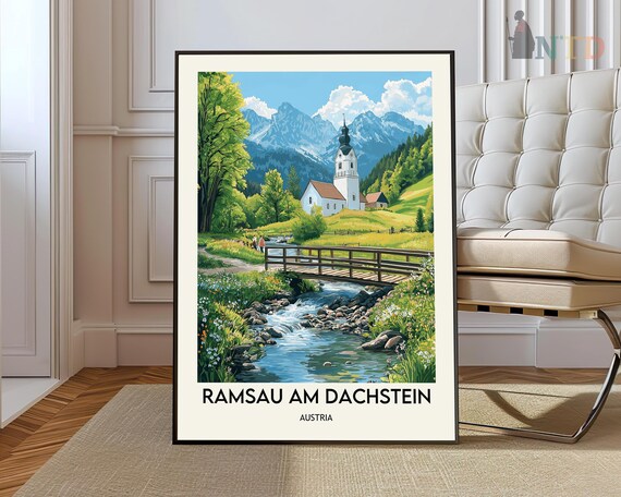 Ramsau Am Dachstein Austria Alpine Church Bridge Mountain Poster