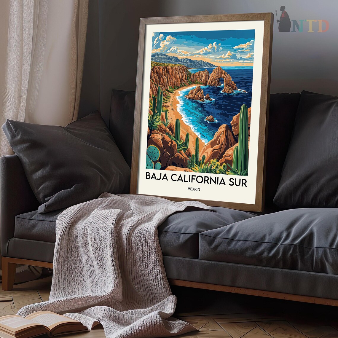 Rocky Sea Arch and Cacti Baja California Sur Mexico Travel Poster - Image 3