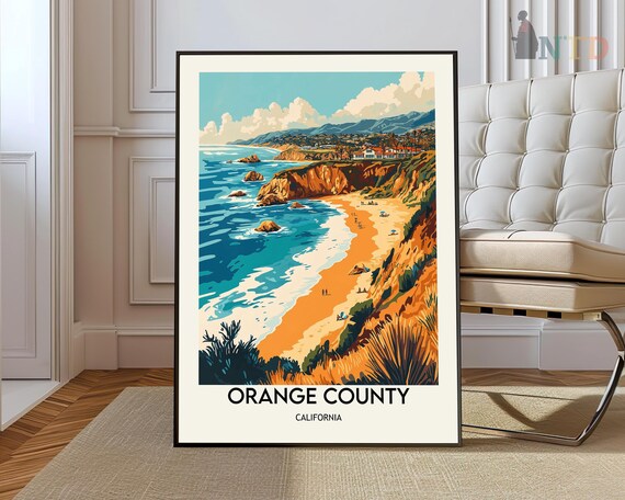 Orange County California Sunny Coastal Cliffs Beach Travel Poster