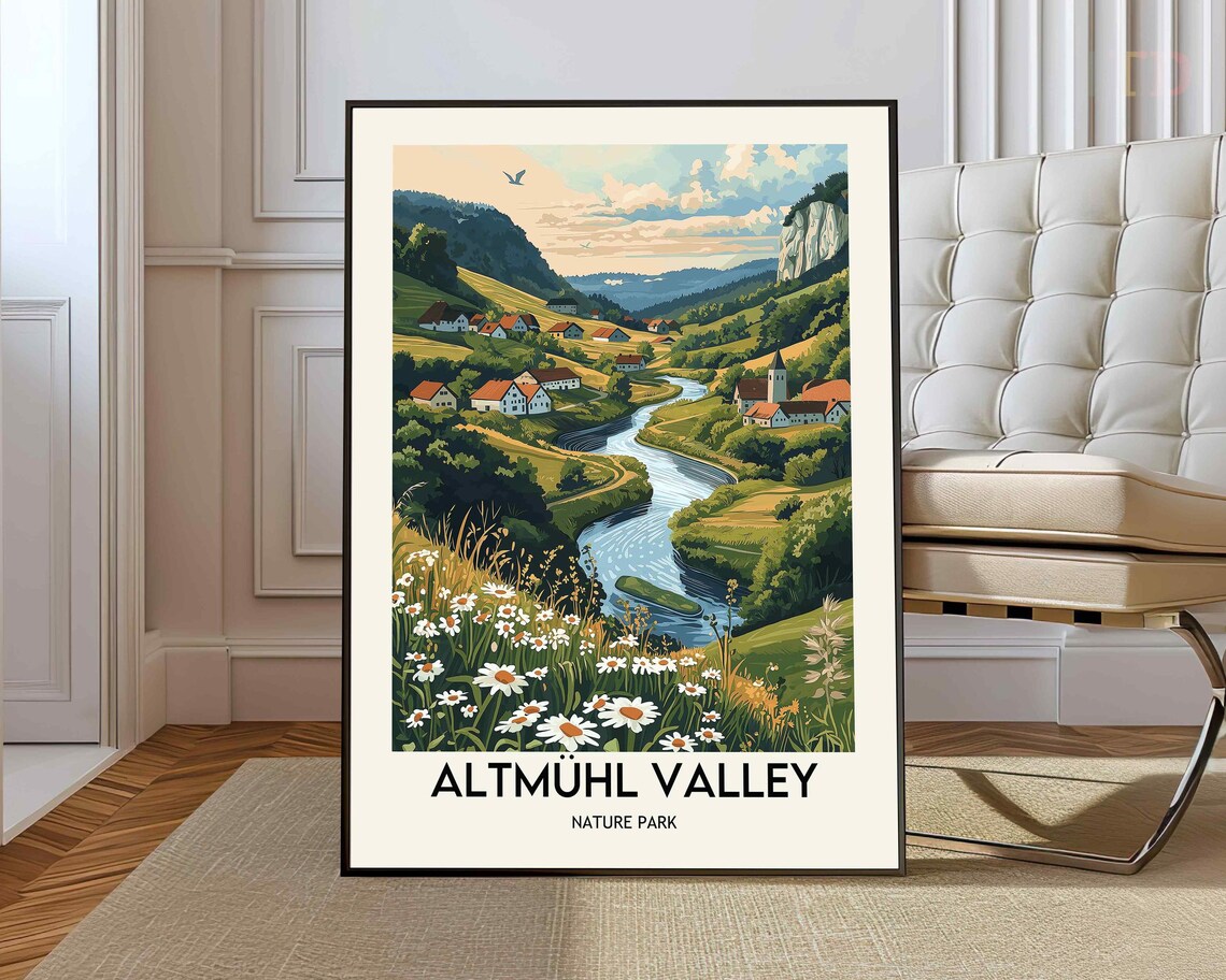 Altmuhl Valley Nature Park Vintage-Style Bavaria Landscape Poster