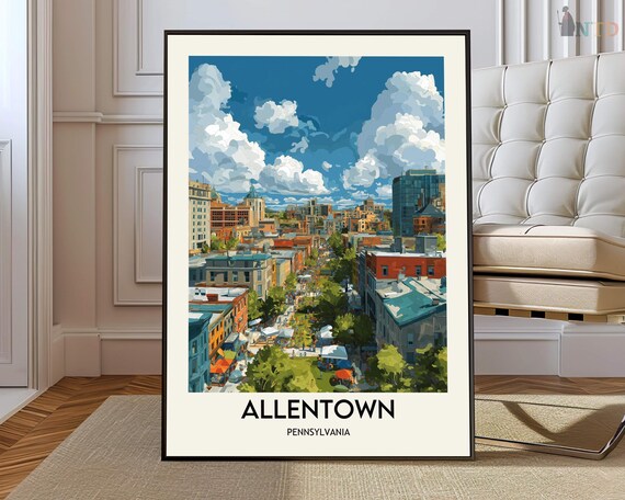 Allentown Wall Art Travel Poster Skyline Print Photography Illustration Pennsylvania