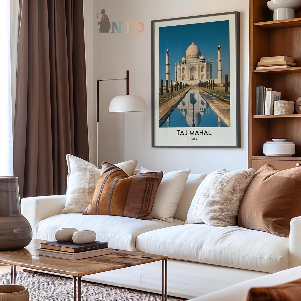 Taj Mahal Reflecting Pool Under Clear Blue Sky Travel Poster - Image 2