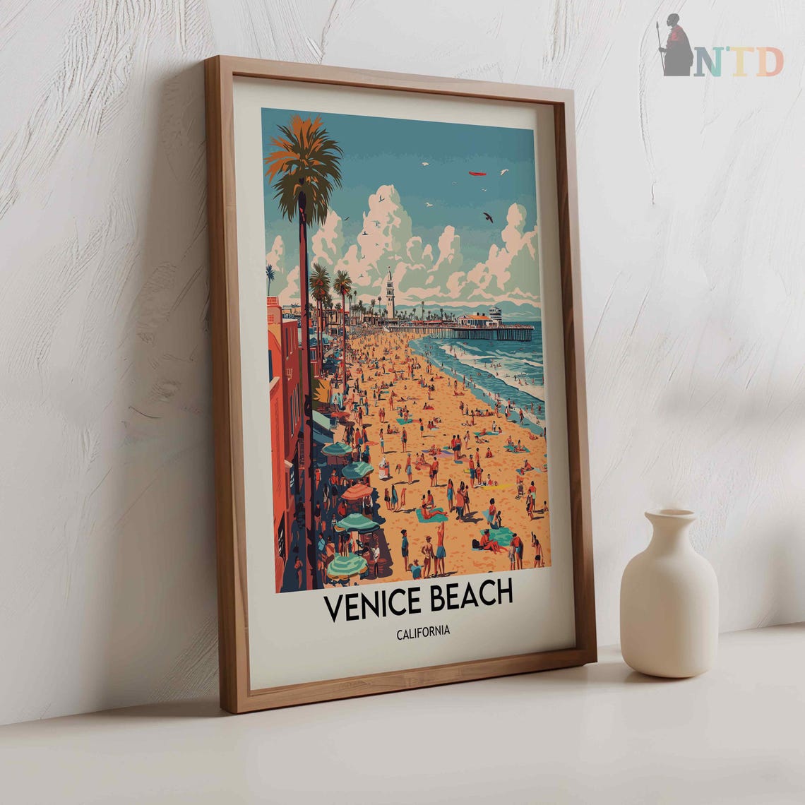 Venice Beach California Boardwalk Pier Crowd Vintage Travel Poster - Image 2