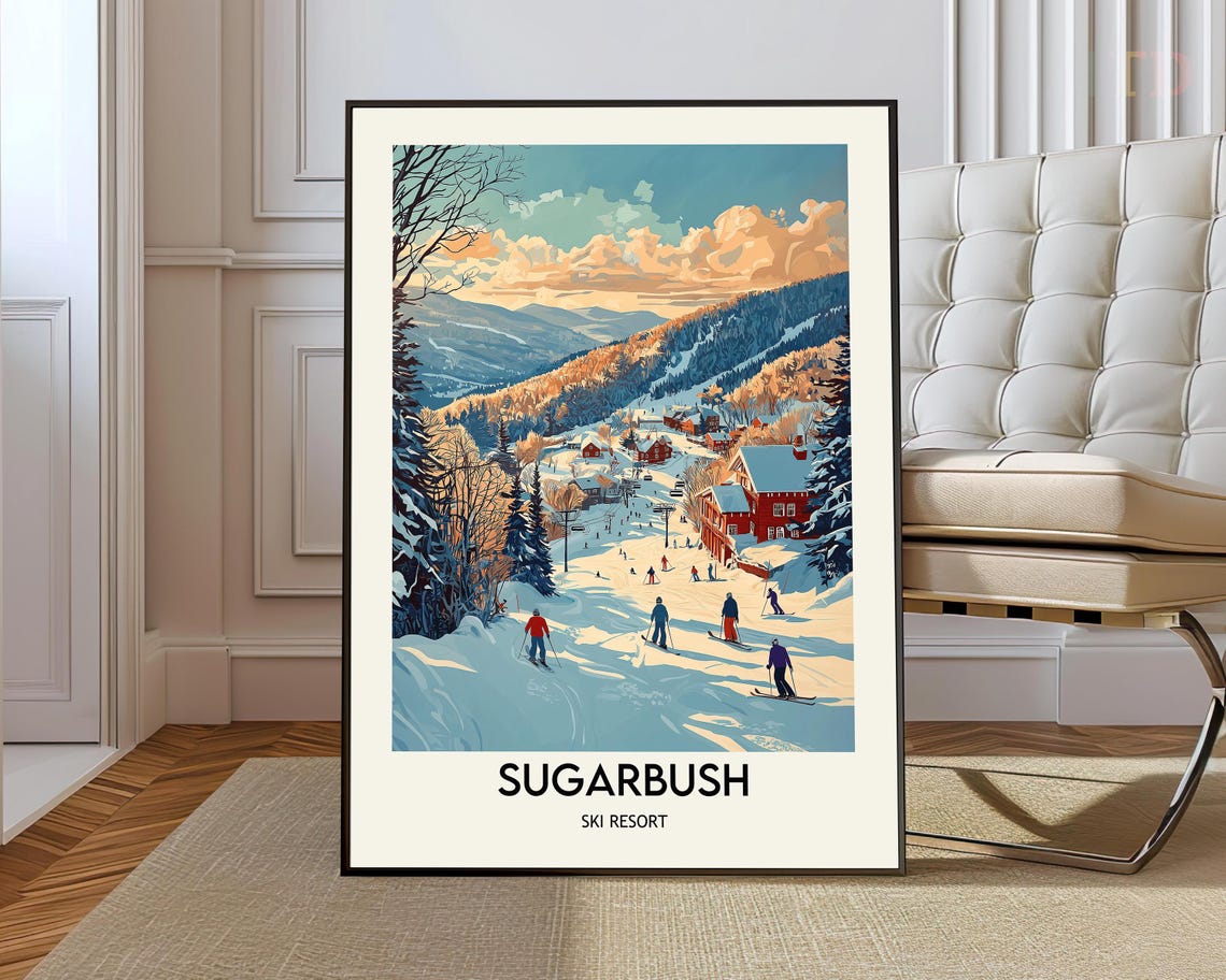 Sugarbush Vermont Ski Resort Snowy Winter Village Scene Poster