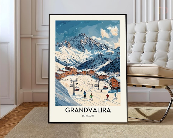 Grandvalira Andorra Ski Resort Village Vintage Alpine Travel Poster