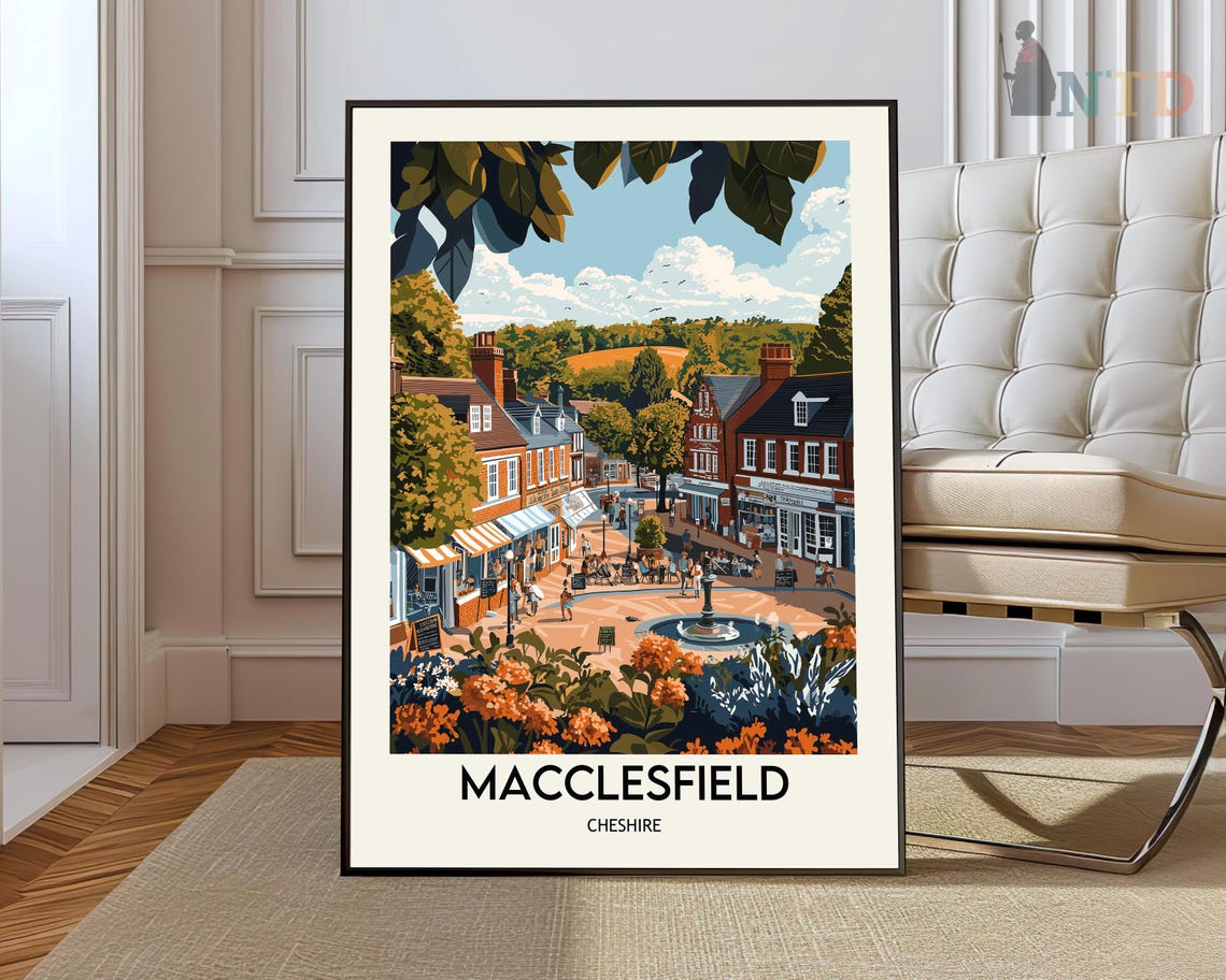 Macclesfield Cheshire Market Square Fountain Town Travel Poster