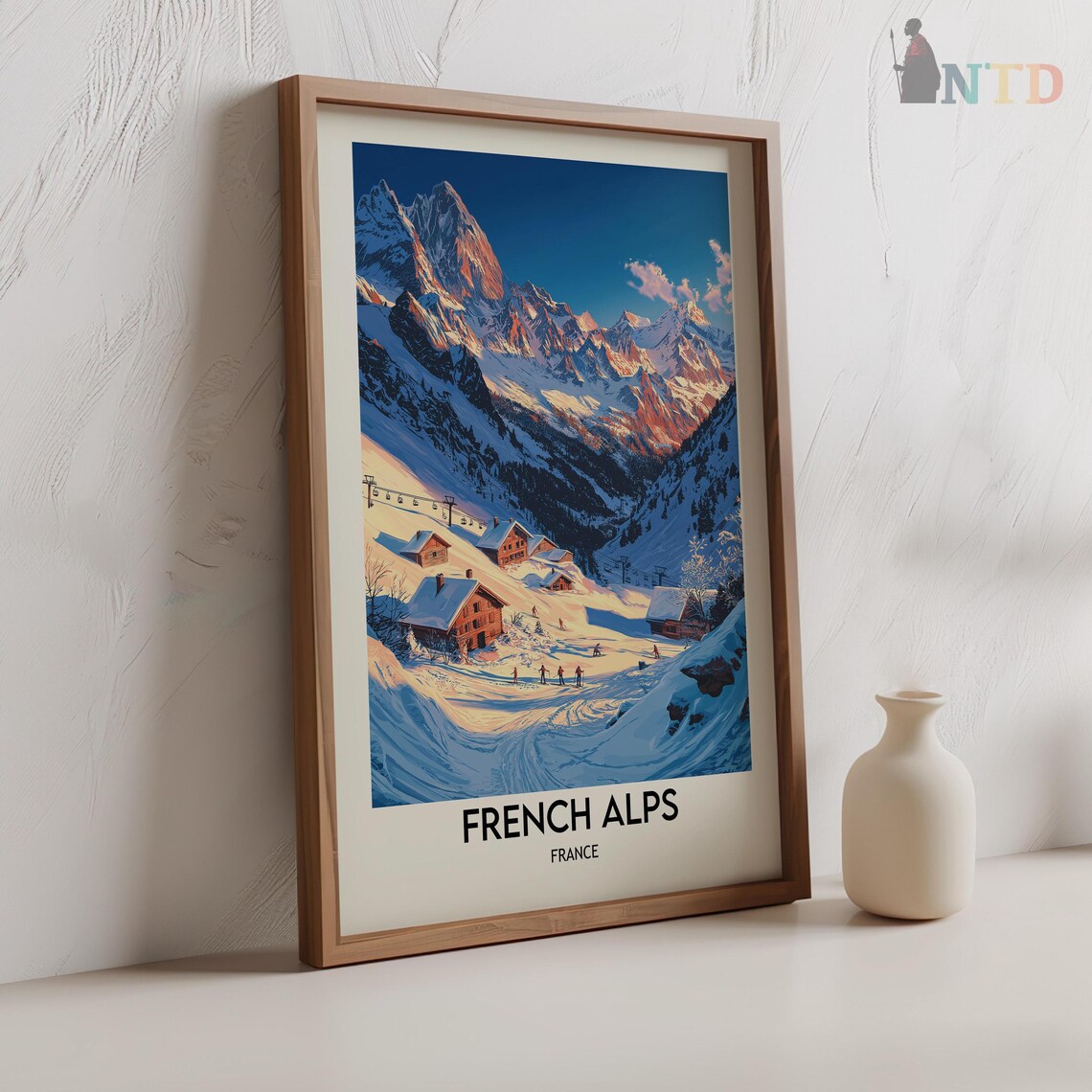 French Alps France Snowy Chalet Village Peak Vintage Travel Poster - Image 2