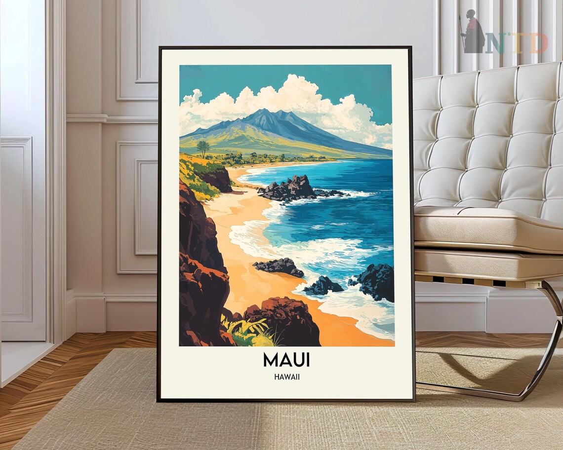 Maui Hawaii Travel Poster, Island Wall Art Print
