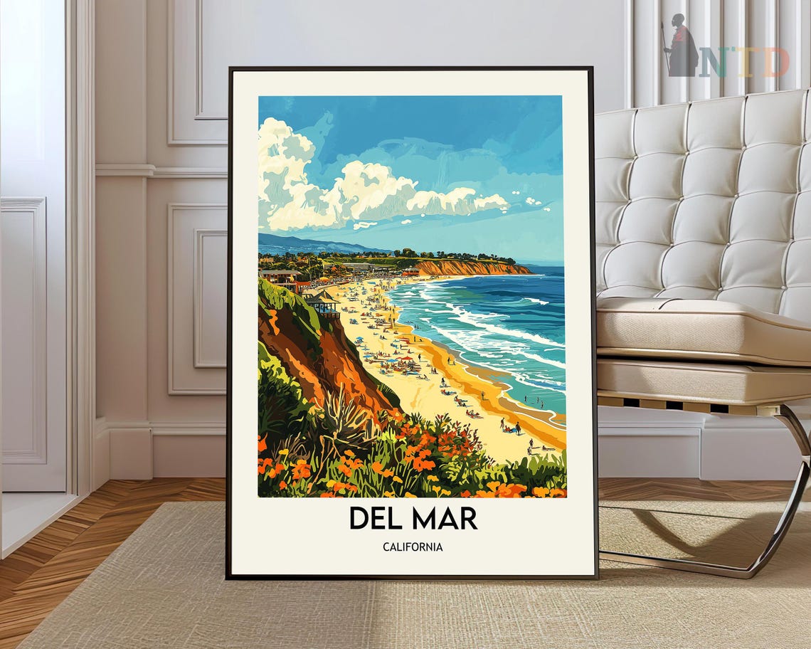 Del Mar California Cliff Beach Poppies Surf Coastline Summer Poster