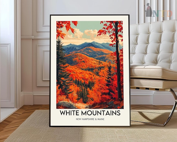 White Mountains New Hampshire Fall Foliage Vintage Travel Poster