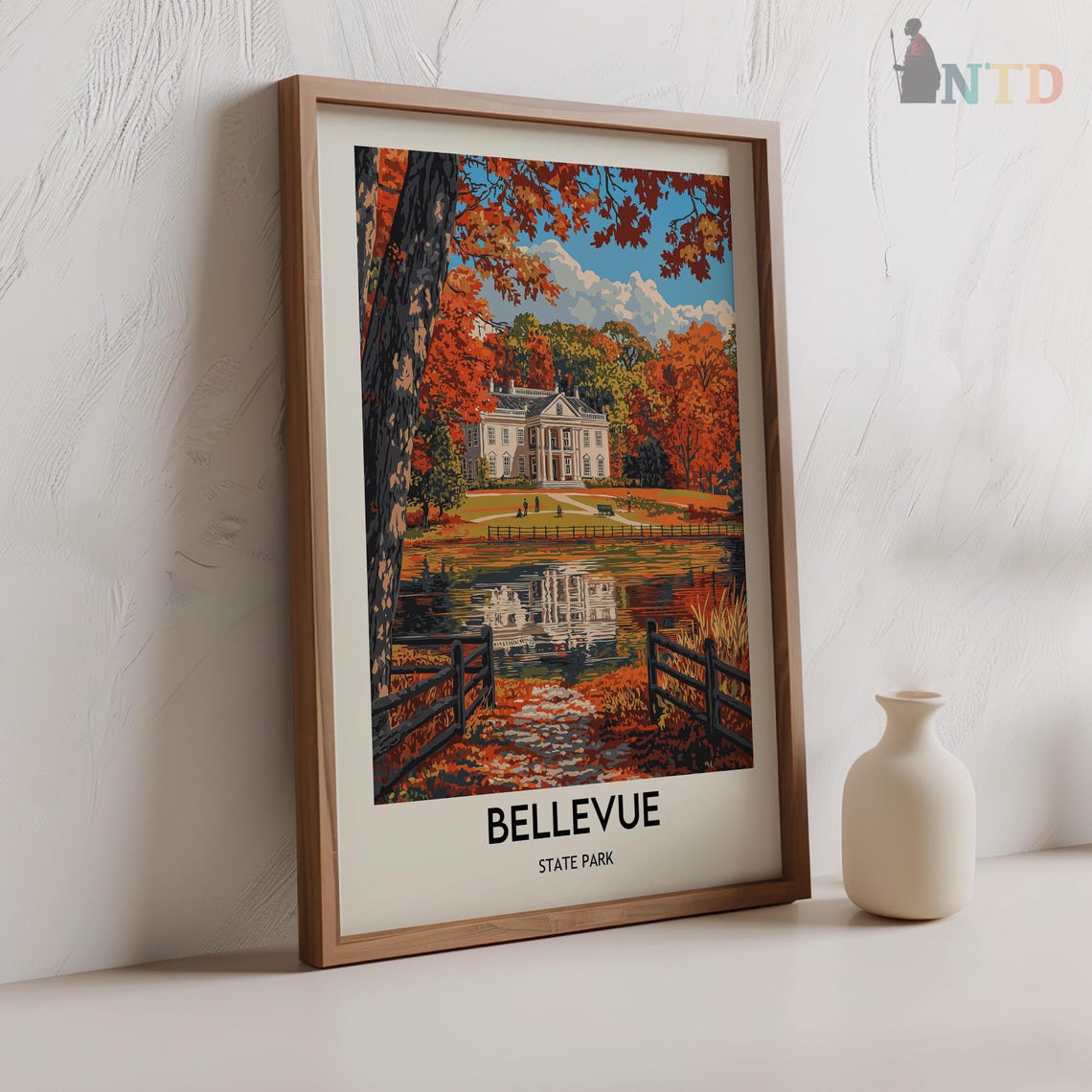 Bellevue State Park Mansion Pond Reflection Fall Foliage Travel Poster - Image 2