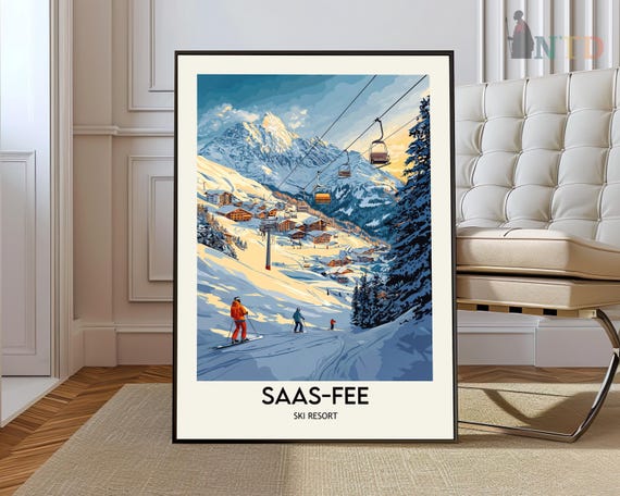 Saasfee Ski Resort Poster Wall Art Print Photo Siwtzerland