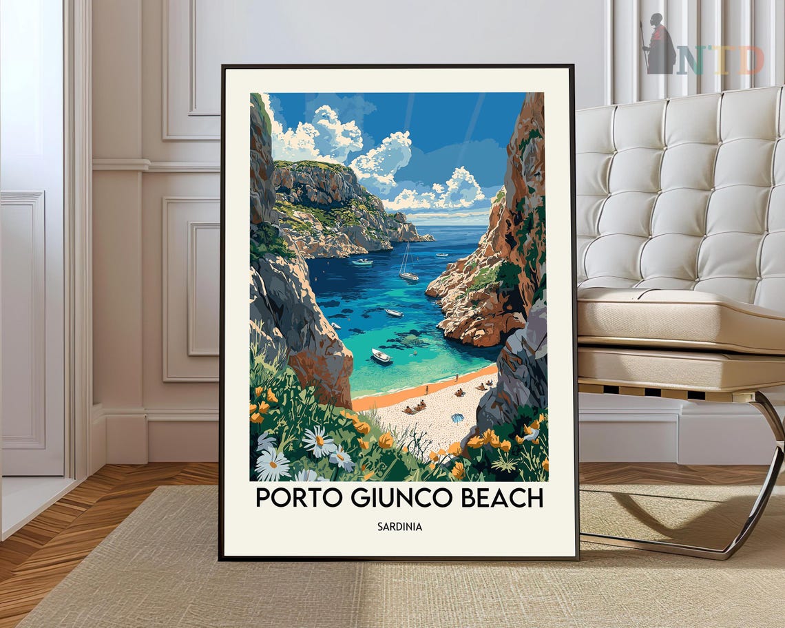 Porto Giunco Beach Sardinia Turquoise Cove Cliffs Travel Poster