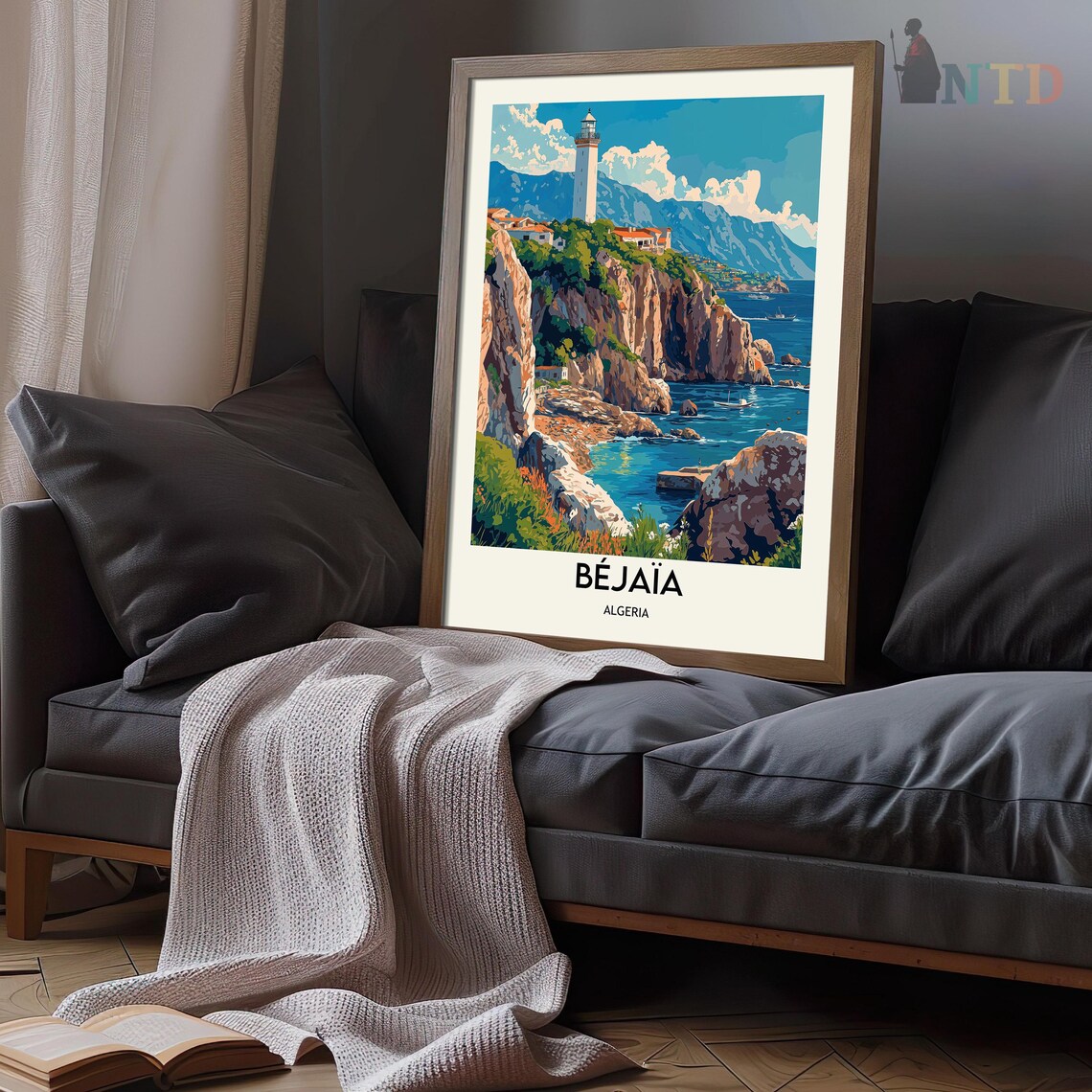 Bejaia Algeria Lighthouse Rocky Cliffs Coast Vintage Travel Poster - Image 3