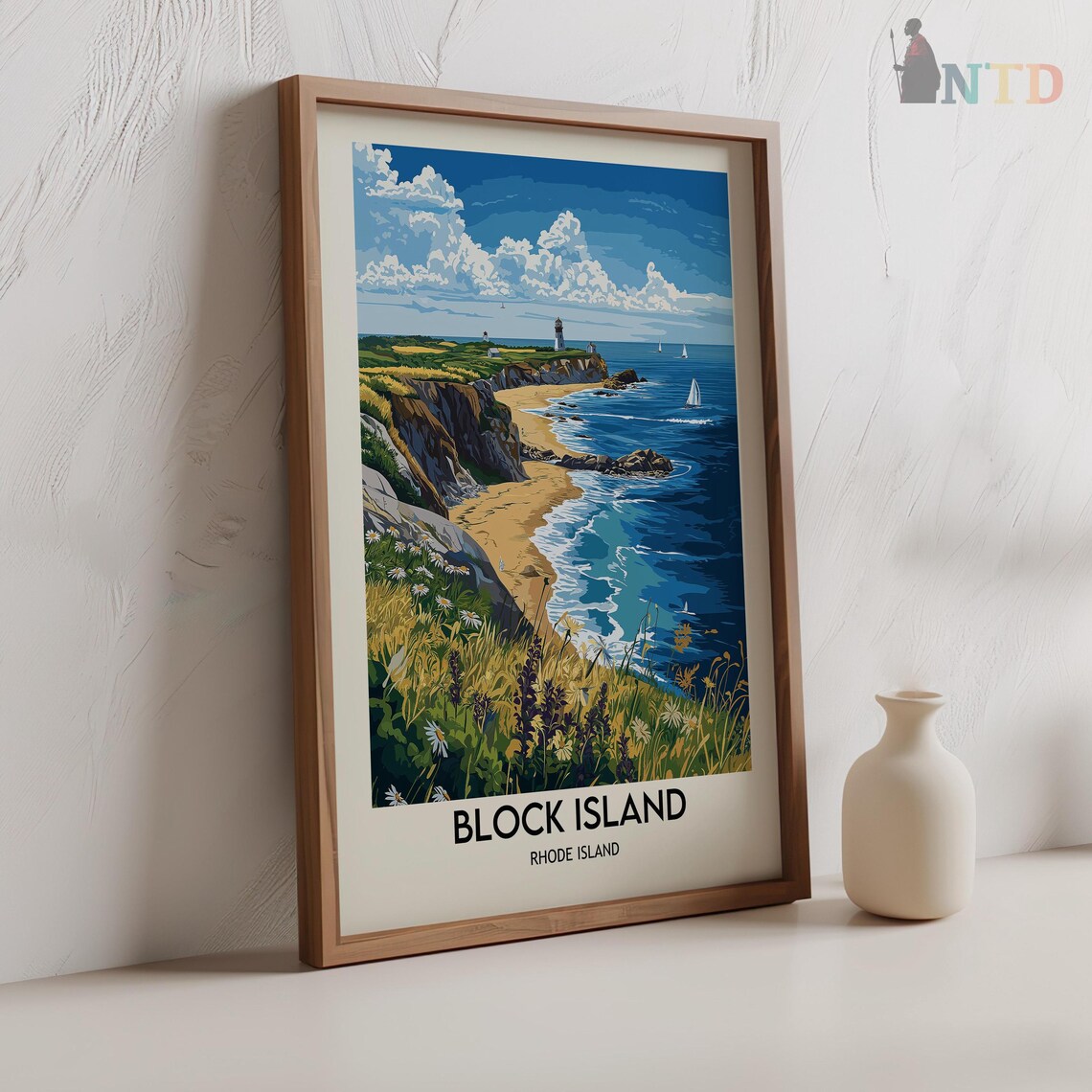 Block Island Rhode Island Cliffs Sailboats Ocean Travel Poster - Image 2