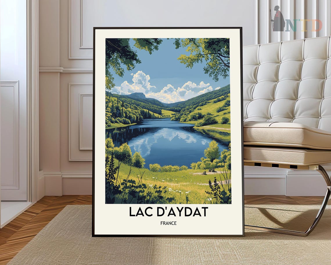Lac D'Aydat France Tranquil Lake Green Hills Reflection Poster