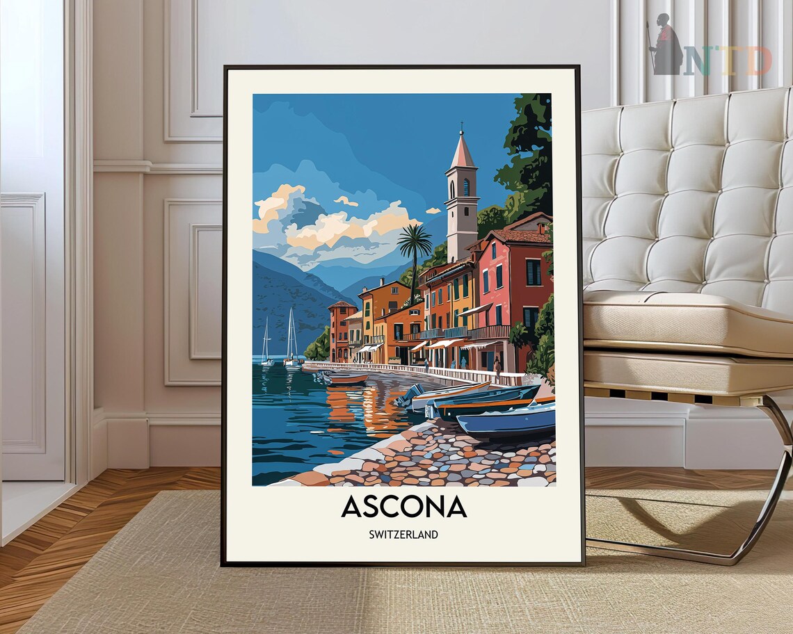 Ascona Switzerland Lake Maggiore Waterfront Old Town Travel Poster