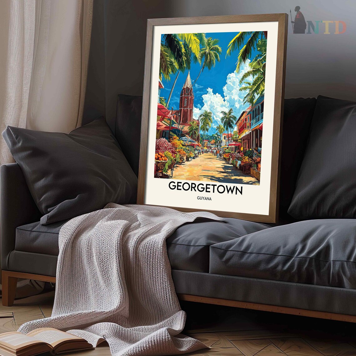 Georgetown Guyana Palm-Lined Market Street Church Tower Poster - Image 3