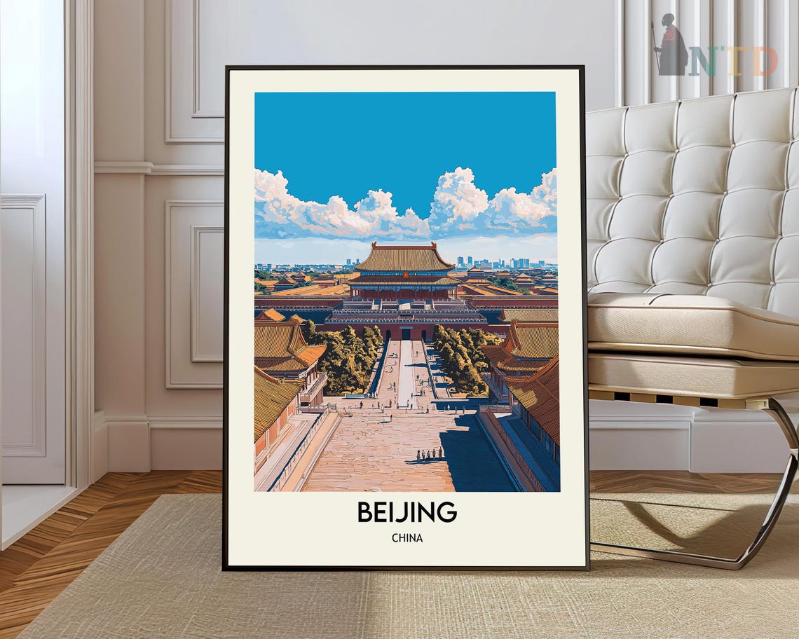 Beijing China Forbidden City Golden Roofs Vintage Travel Poster