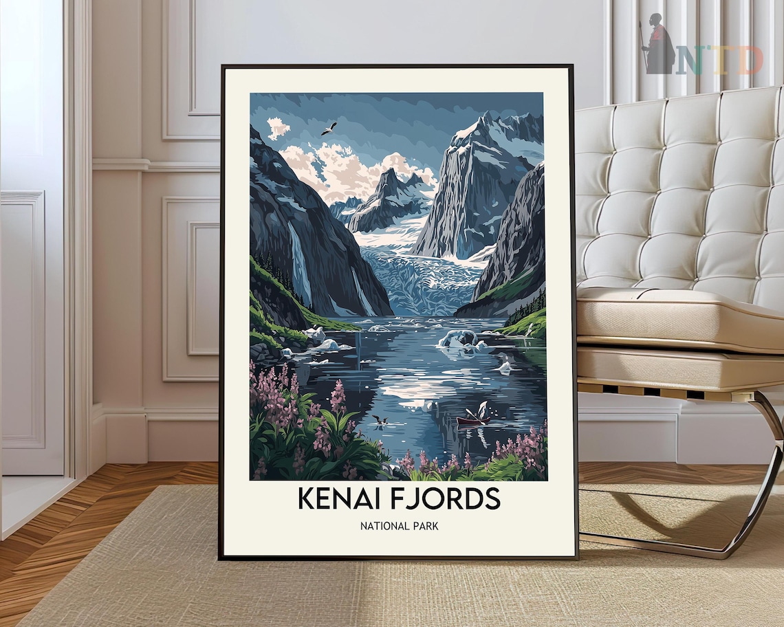 Kenai Fjords National Park Daytime Glacier Fjord Kayak Travel Poster