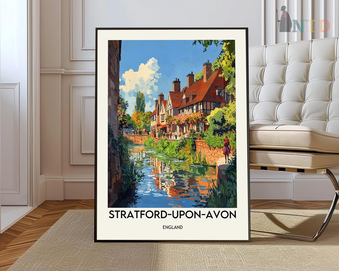 Stratford Upon Avon England Riverside Cottages Travel Poster