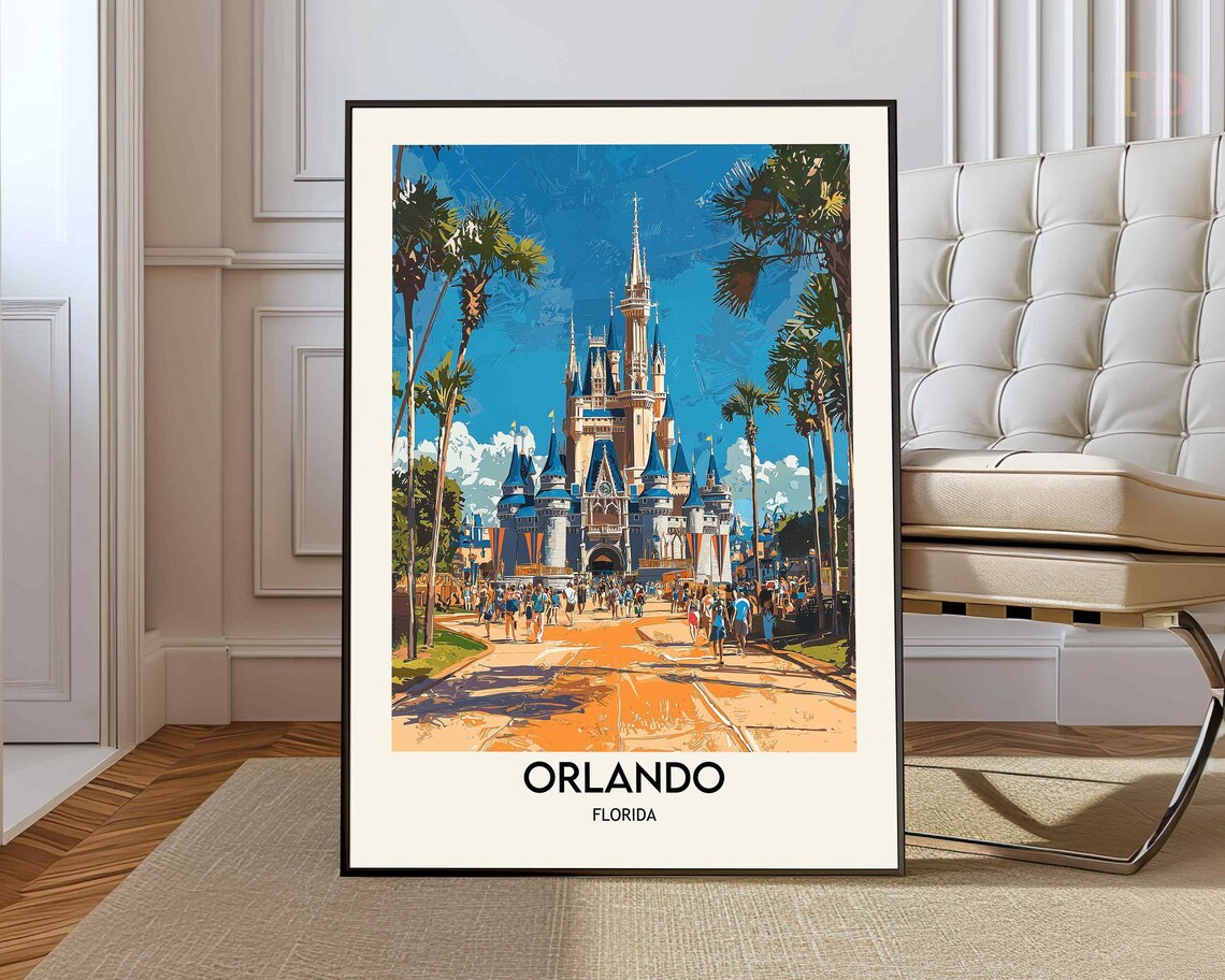 Orlando Florida Storybook Castle Palm Tree Sunny Travel Poster