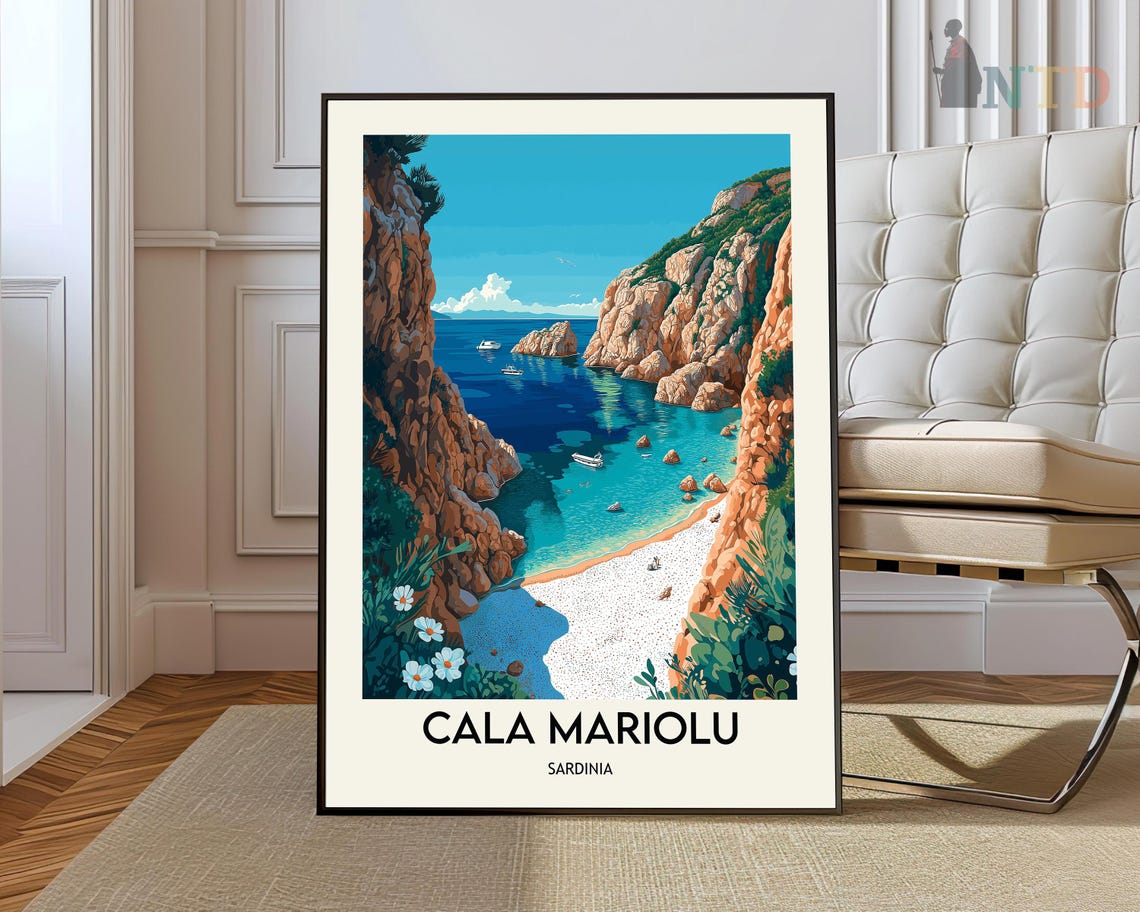 Cala Mariolu Sardinia Turquoise Cove Cliffs Beach Travel Poster