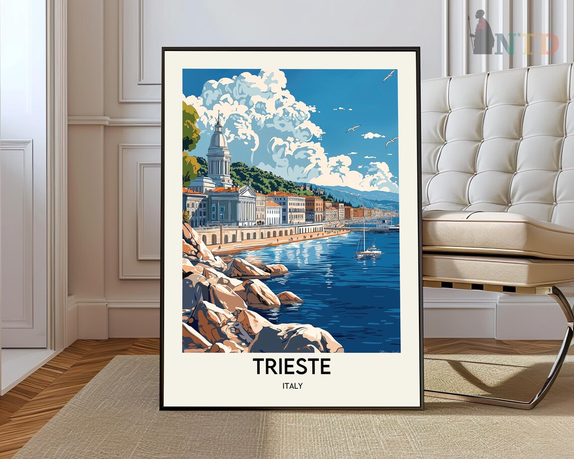 Trieste Italy Rocky Coastline Seaside Vintage Travel Art Poster
