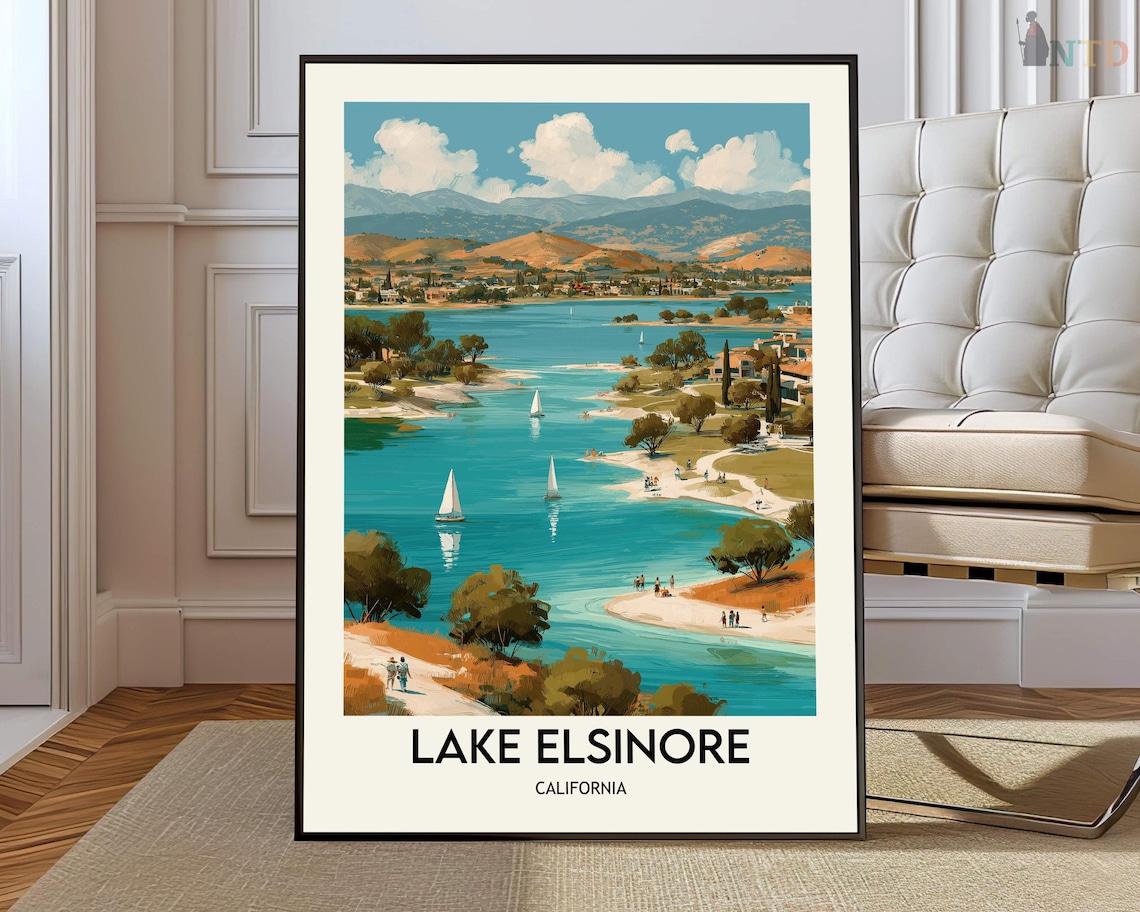 Lake Elsinore Sailboat Bay California USA Vintage Travel Poster