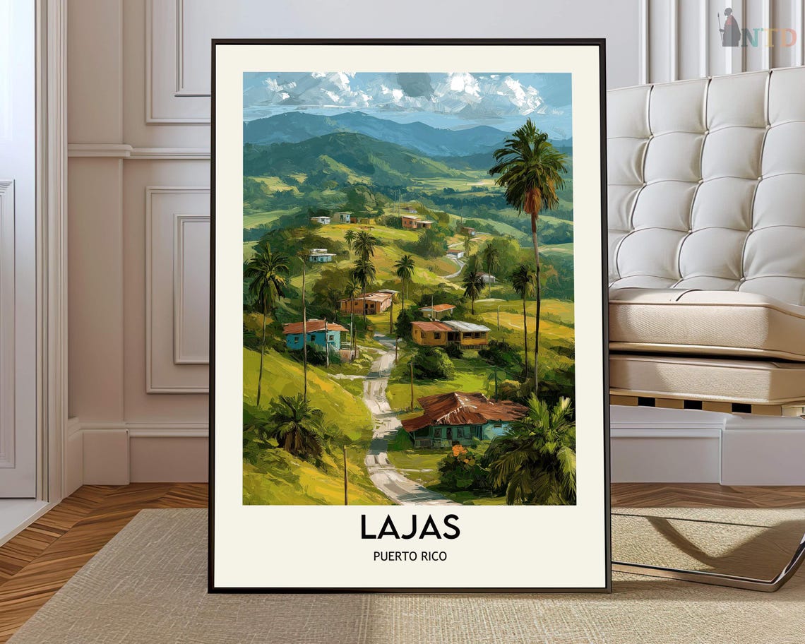 Lajas Puerto Rico Palm Valley Vintage Travel Destination Poster