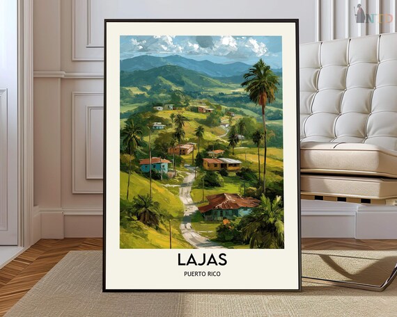 Lajas Puerto Rico Palm Valley Vintage Travel Destination Poster