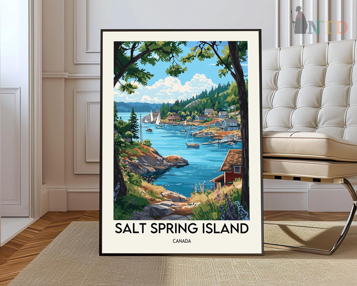 Salt Spring Island Canada Harbor Sailboats Seaside Travel Poster