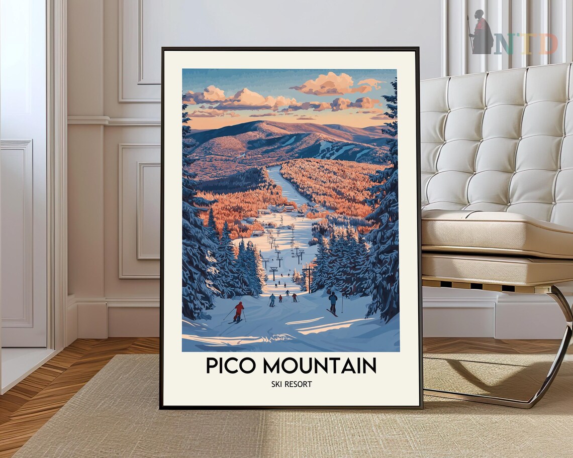 Pico Mountain Ski Resort Winter Slope Vintage Vermont Poster
