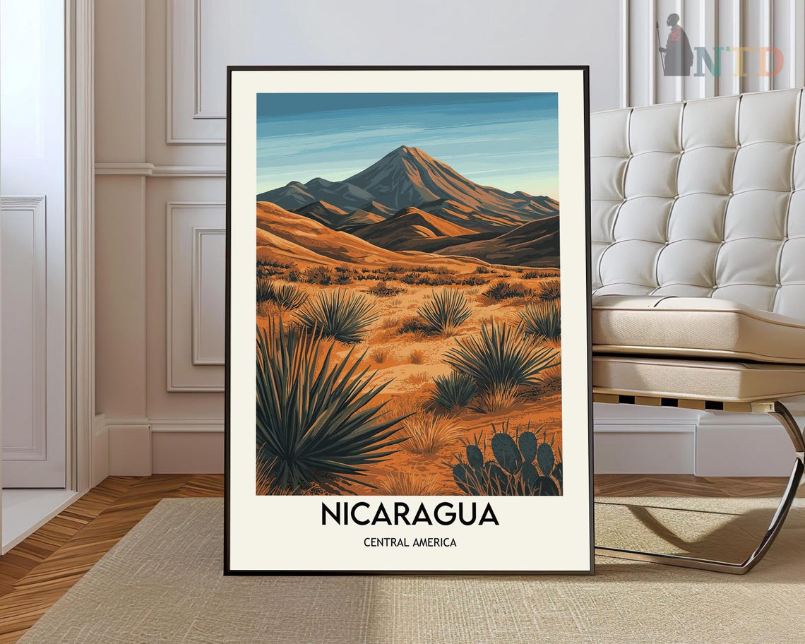 Nicaragua Central America Volcano Desert Landscape Travel Poster
