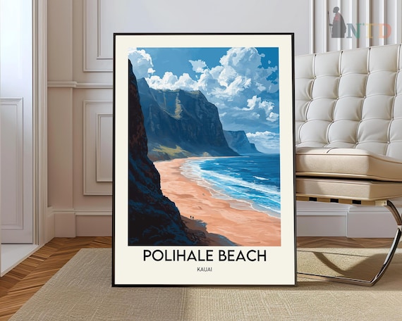 Polihale Beach Kauai Hawaii Na Pali Cliffs Coastline Travel Poster