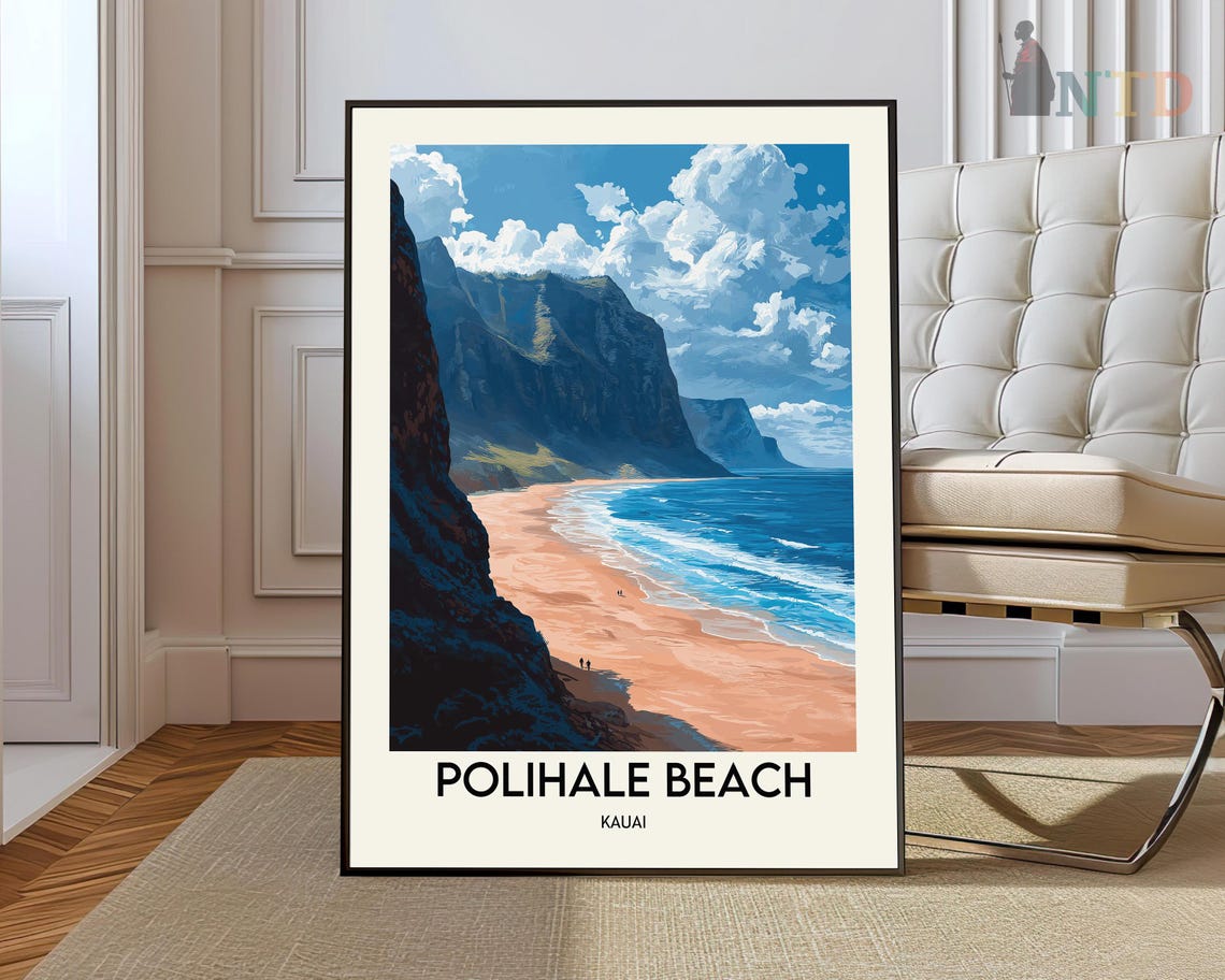 Polihale Beach Kauai Hawaii Na Pali Cliffs Coastline Travel Poster