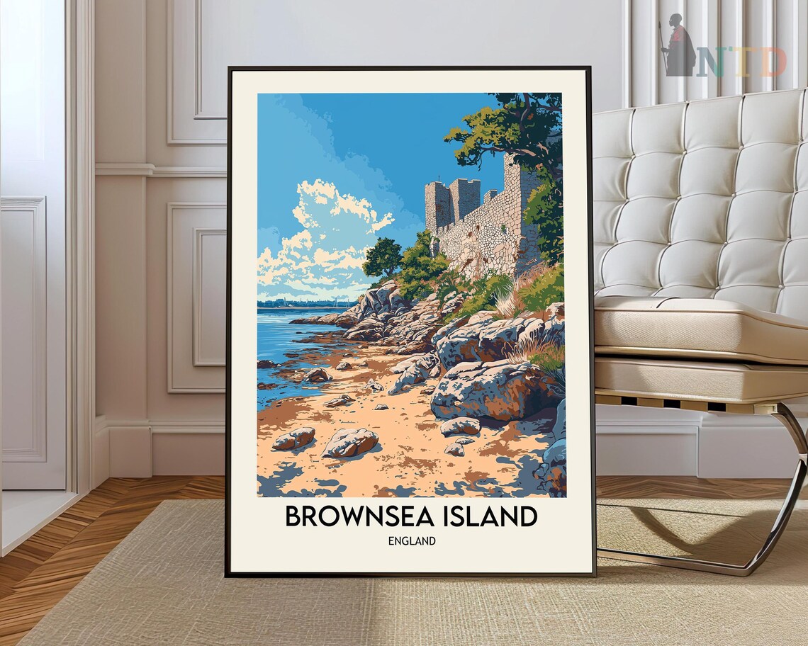 Brownsea Island Medieval Castle Rocky Shore Vintage Travel Poster