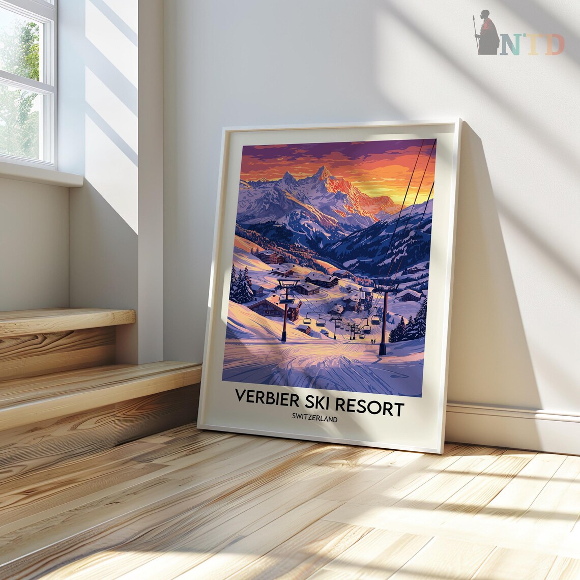 Verbier Ski Resort Alpine Sunset with Ski Lifts Travel Poster - Image 3