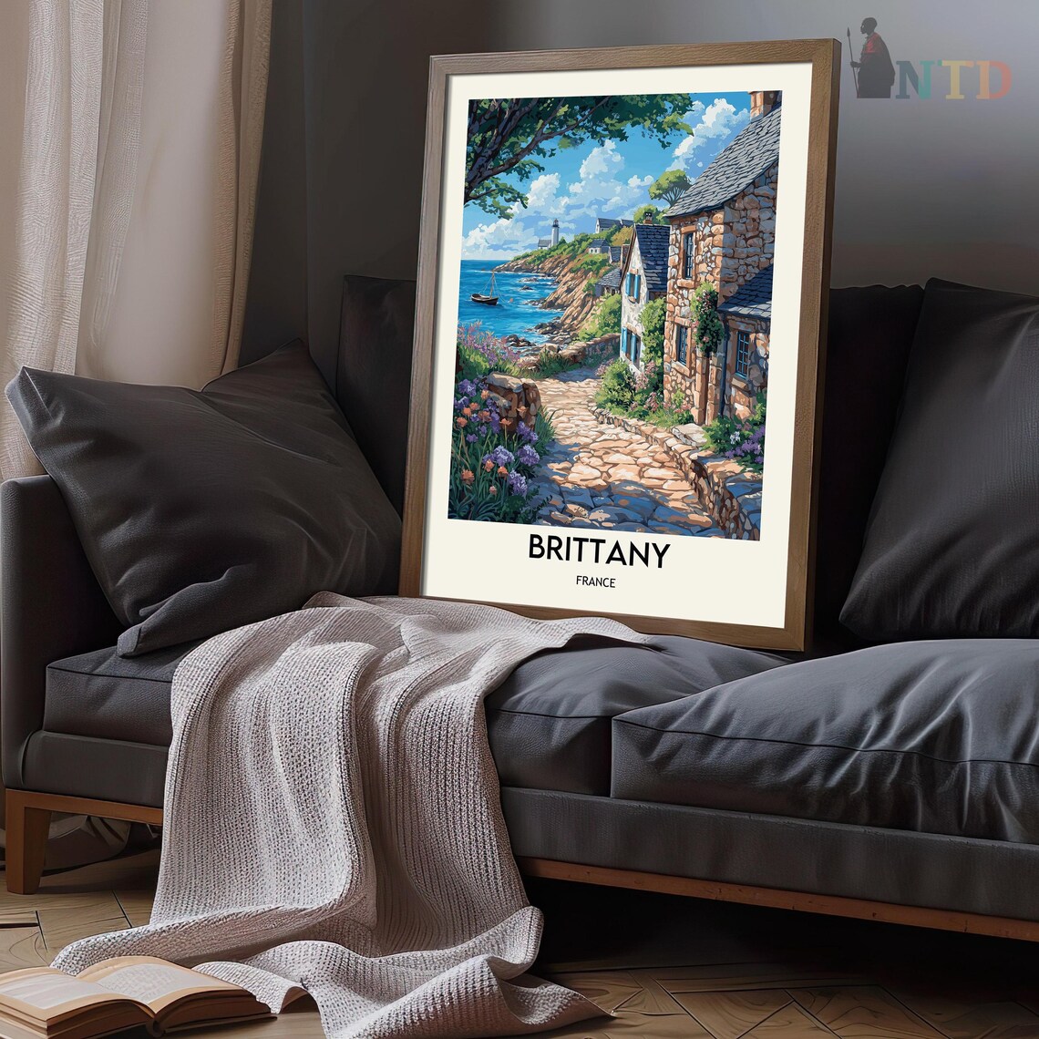 Brittany France Coastal Village Stone Cottages Lighthouse Poster - Image 3