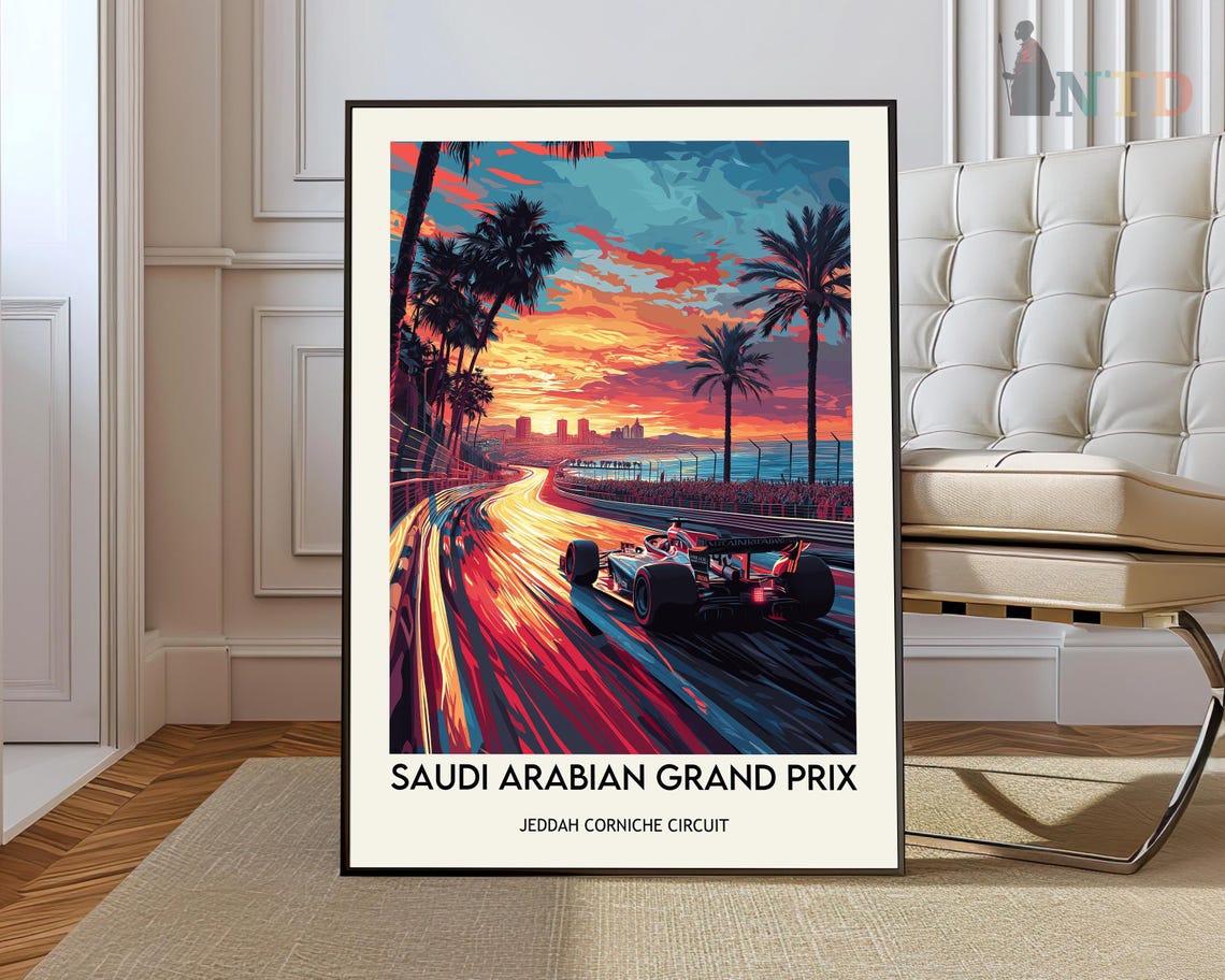 Saudi Arabian Grand Prix Jeddah Corniche Night Race Track Poster