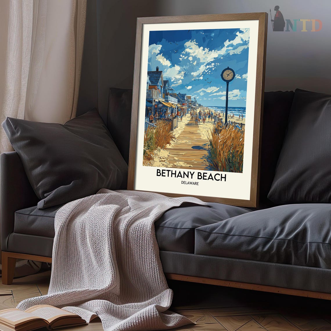 Bethany Beach Delaware Boardwalk Clock Beach Vintage Travel Poster - Image 3