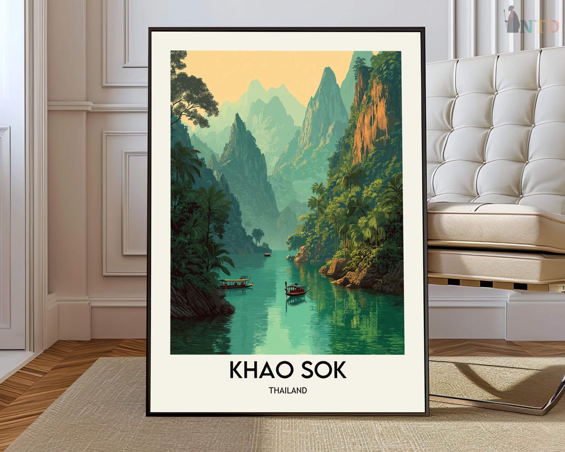 Khao Sok Thailand Emerald River Karst Peaks Boats Travel Poster