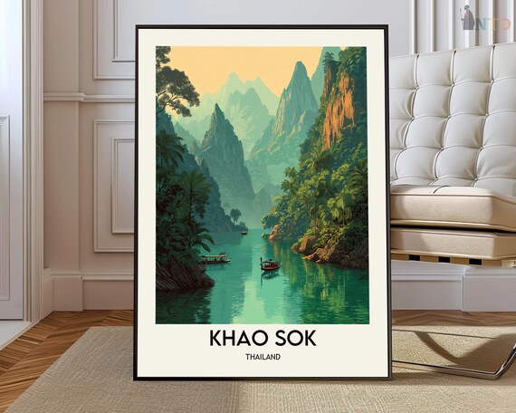 Khao Sok Thailand Emerald River Karst Peaks Boats Travel Poster