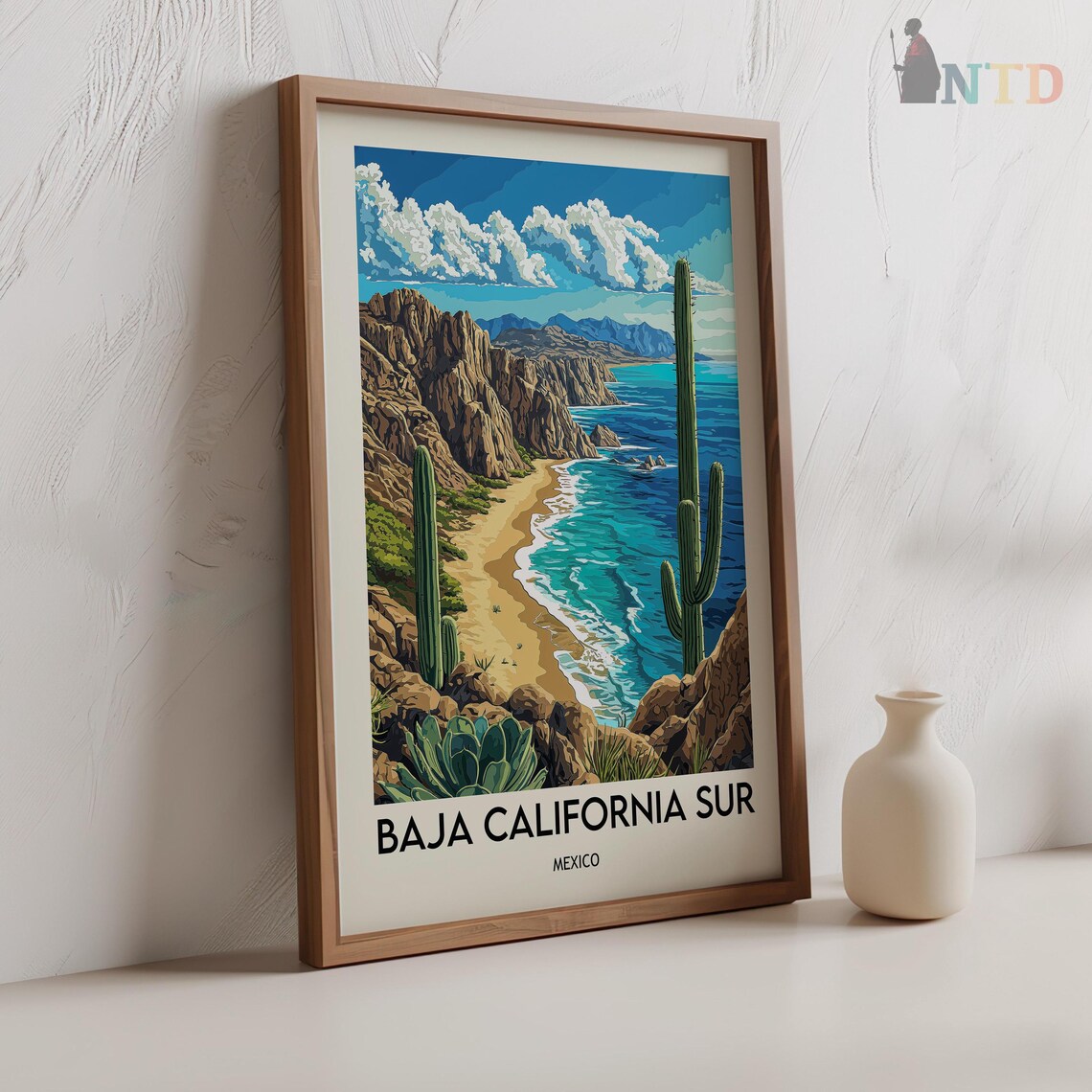 Baja California Sur Mexico Rocky Cove Cactus Cliffs Travel Poster - Image 2