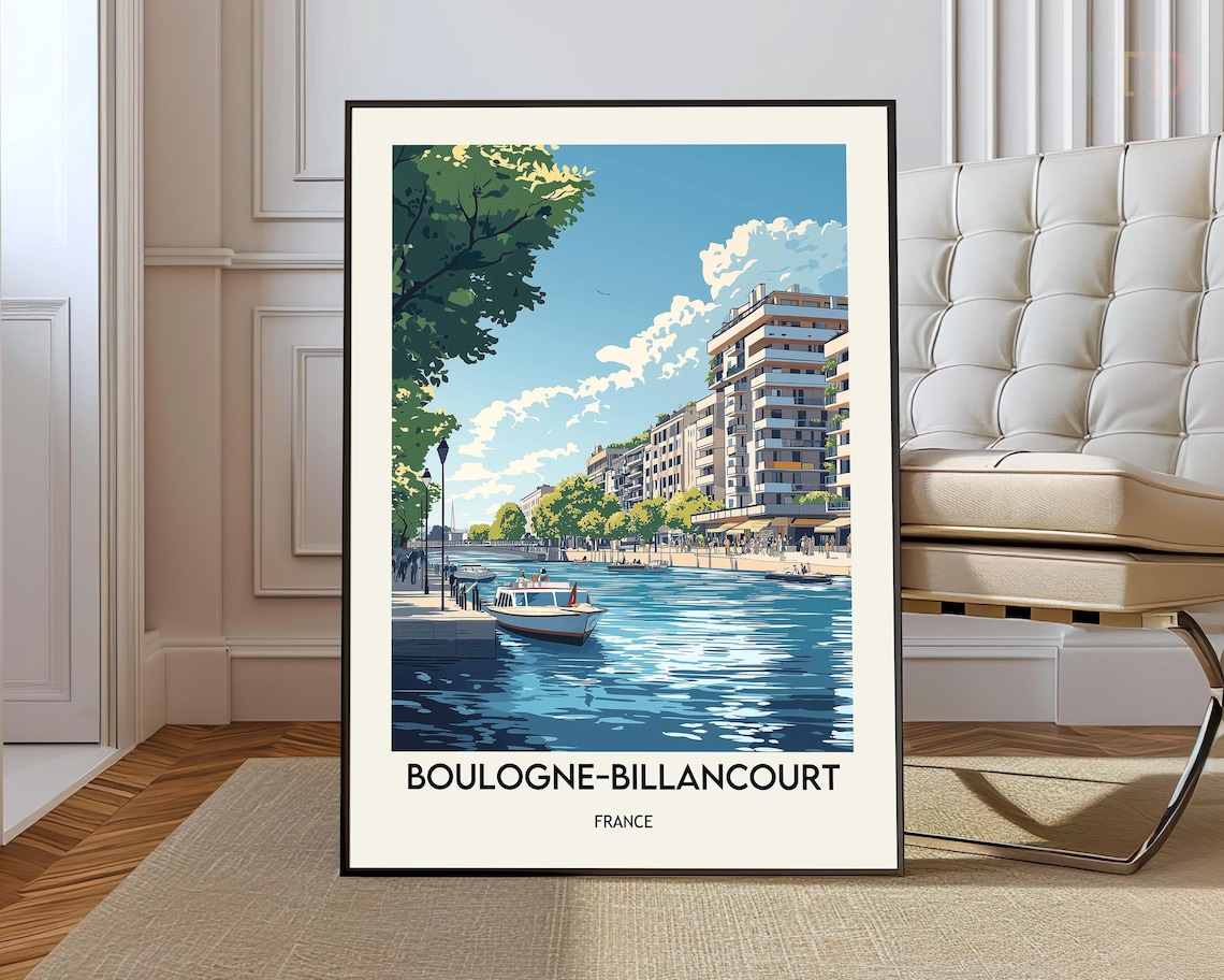 Boulogne-Billancourt Seine Quay and Passenger Boat Poster France