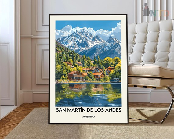 San Martin de los Andes Argentina Lake Mountain Town Travel Poster