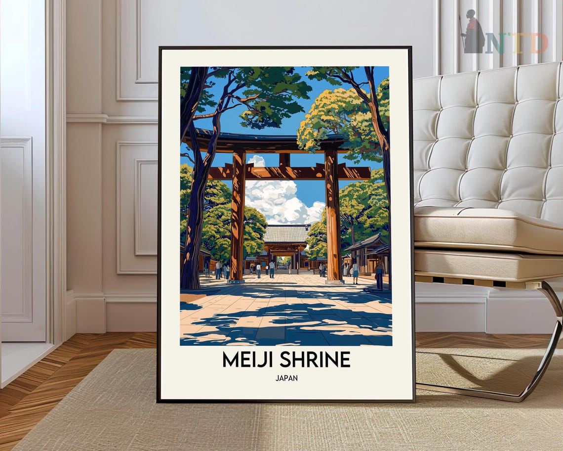 Meiji Shrine Tokyo Japan Wooden Torii Gate Daytime Travel Poster