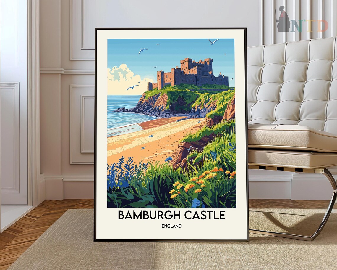 Bamburgh Castle England Wildflower Meadow Coastal Cliffs Travel Poster